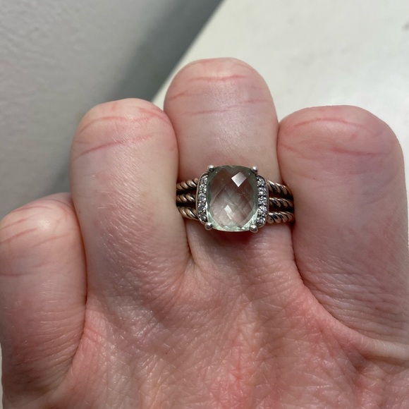 David Yurman Petite Wheaton Ring - Prasiolite and Diamonds. Size 6.5! - Picture 1 of 3